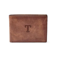 Fossil Brown Texas Rangers Leather Derrick Front Pocket Bifold Wallet