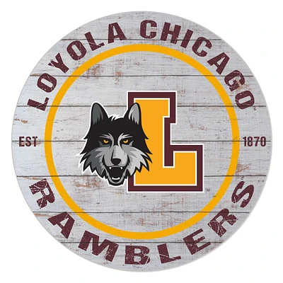 Loyola Chicago Ramblers 20" Indoor/Outdoor Weathered Circle Sign