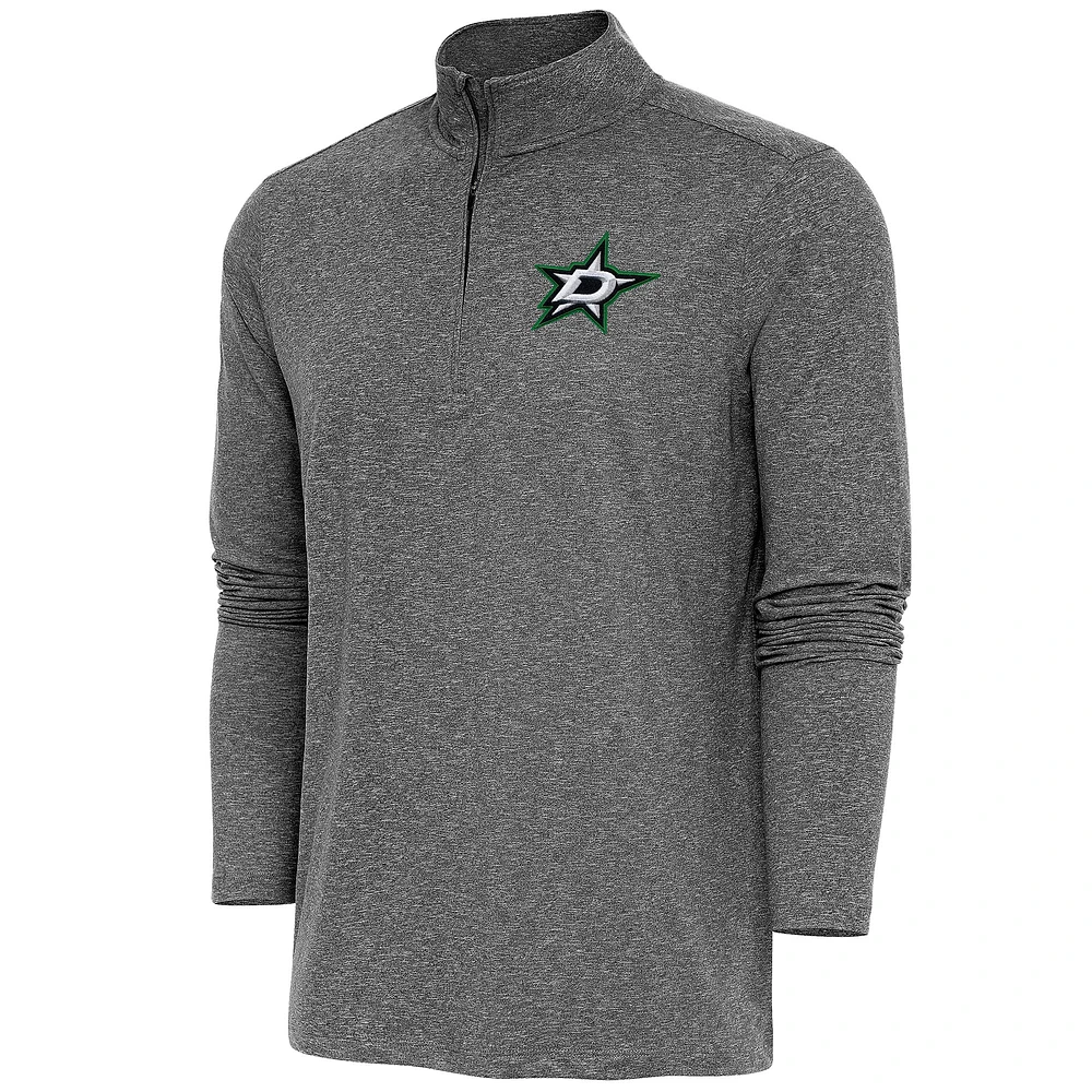 Men's Antigua Heather Black Dallas Stars Hunk Quarter-Zip Pullover Top