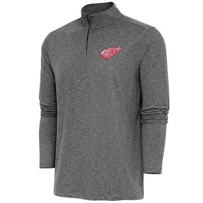 Men's Antigua Heather Red Detroit Wings Hunk Quarter-Zip Pullover Top
