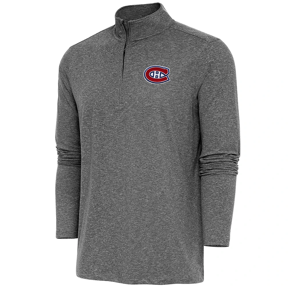 Men's Antigua Heather Black Montreal Canadiens Hunk Quarter-Zip Pullover Top