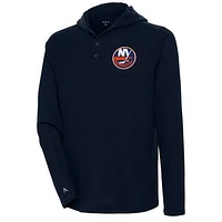 Men's Antigua  Navy New York Islanders Strong Hold Long Sleeve Henley Hoodie T-Shirt