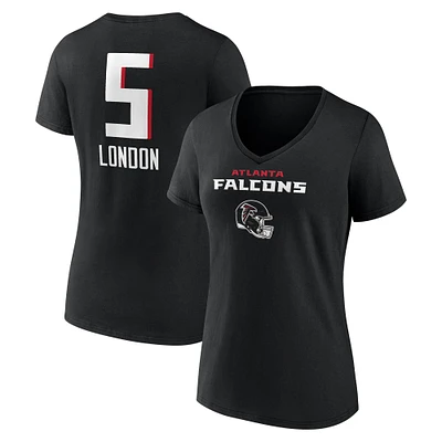 Women's Drake London Black Atlanta Falcons Team Wordmark Player Name & Number V-Neck T-Shirt