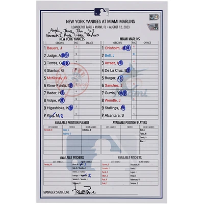 New York Yankees Game-Used Lineup Card vs. Miami Marlins on August 12, 2023