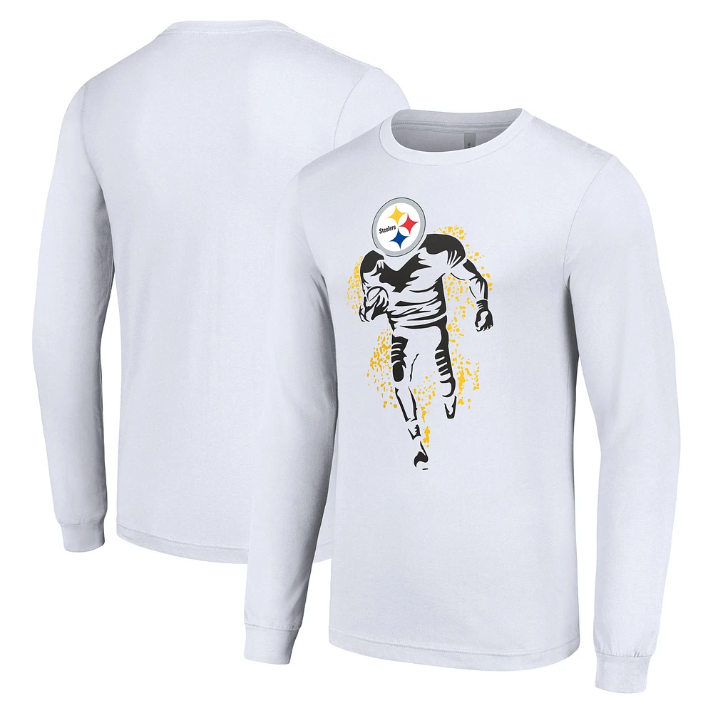 Men's Starter White Pittsburgh Steelers Logo Graphic Long Sleeve T-Shirt