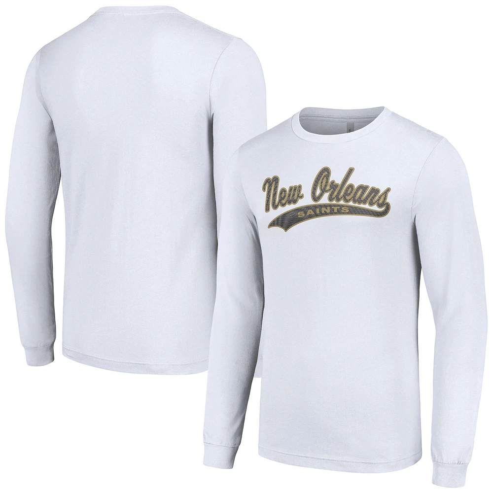 Men's Starter White New Orleans Saints Tailsweep Long Sleeve T-Shirt