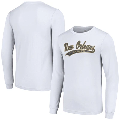 Men's Starter White New Orleans Saints Tailsweep Long Sleeve T-Shirt