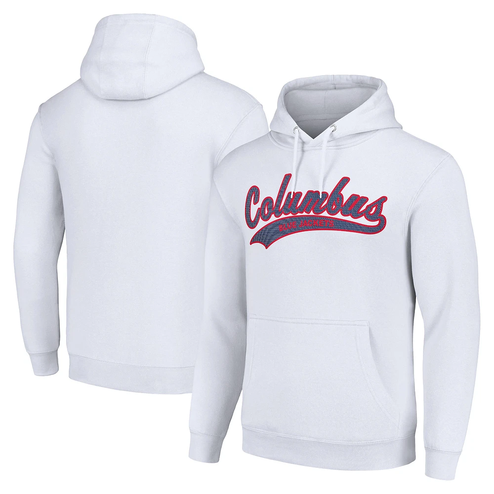 Men's Starter White Columbus Blue Jackets Tailsweep Fleece Tri-Blend Pullover Hoodie