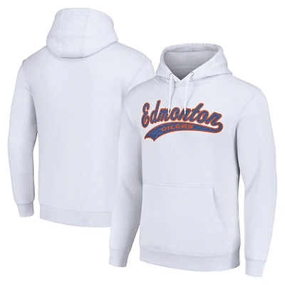 Men's Starter White Edmonton Oilers Tailsweep Fleece Tri-Blend Pullover Hoodie
