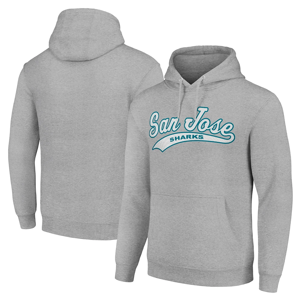 Men's Starter Heather Gray San Jose Sharks Tailsweep Fleece Tri-Blend Pullover Hoodie