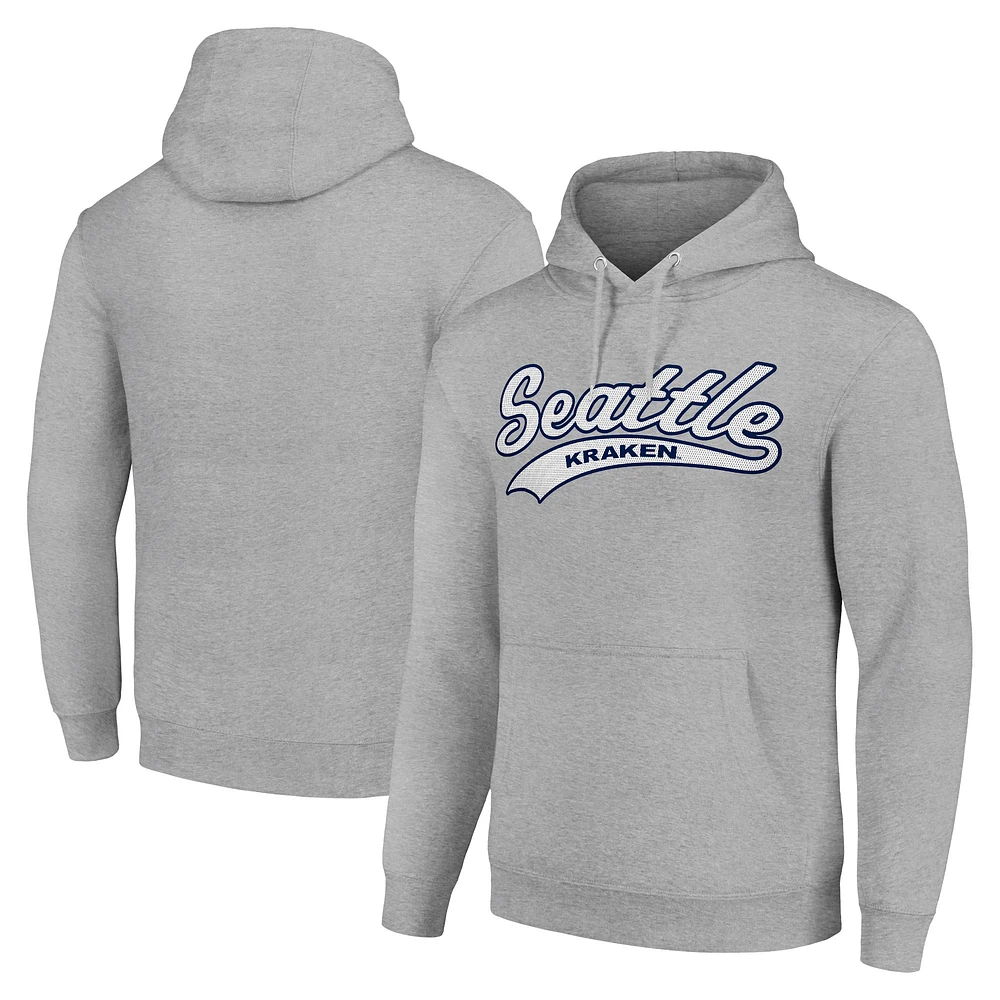 Men's Starter Heather Gray Seattle Kraken Tailsweep Fleece Tri-Blend Pullover Hoodie
