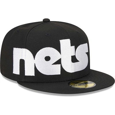 Men's New Era Black Brooklyn Nets Checkerboard UV 59FIFTY Fitted Hat