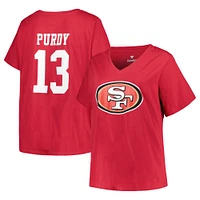 Women's Brock Purdy Scarlet San Francisco 49ers Plus Fair Catch Name & Number V-Neck T-Shirt