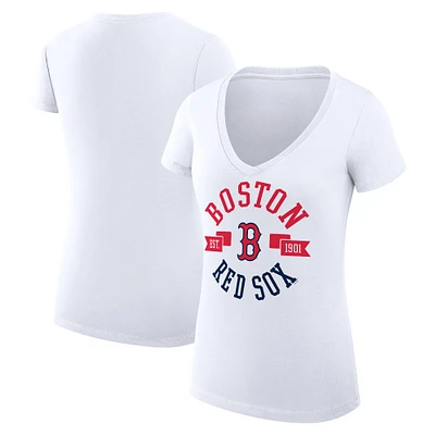 Women's G-III 4Her by Carl Banks White Boston Red Sox City Graphic V-Neck Fitted T-Shirt