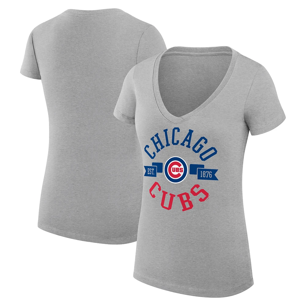 Women's G-III 4Her by Carl Banks Heather Gray Chicago Cubs City Graphic V-Neck Fitted T-Shirt