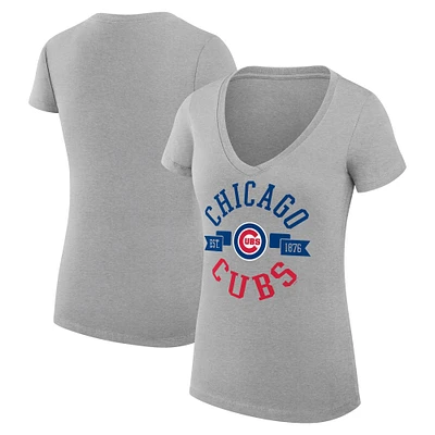 Women's G-III 4Her by Carl Banks Heather Gray Chicago Cubs City Graphic V-Neck Fitted T-Shirt