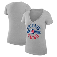 Women's G-III 4Her by Carl Banks Heather Gray Chicago Cubs City Graphic V-Neck Fitted T-Shirt