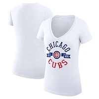 Women's G-III 4Her by Carl Banks White Chicago Cubs City Graphic V-Neck Fitted T-Shirt