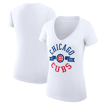 Women's G-III 4Her by Carl Banks White Chicago Cubs City Graphic V-Neck Fitted T-Shirt