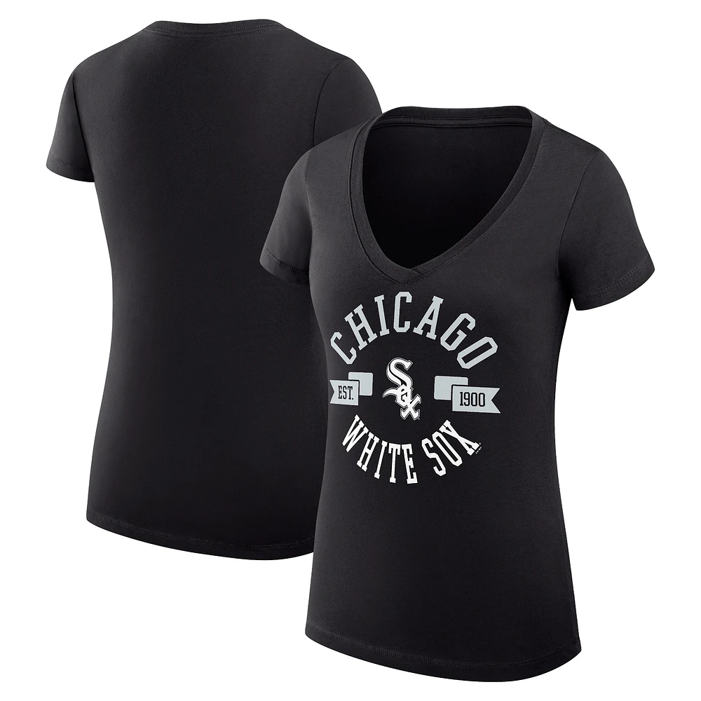 Women's G-III 4Her by Carl Banks Black Chicago White Sox City Graphic V-Neck Fitted T-Shirt