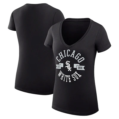 Women's G-III 4Her by Carl Banks Black Chicago White Sox City Graphic V-Neck Fitted T-Shirt