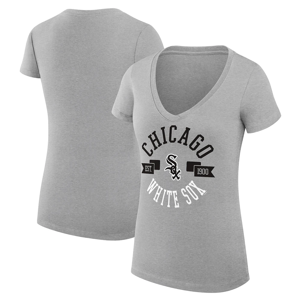 Women's G-III 4Her by Carl Banks Heather Gray Chicago White Sox City Graphic V-Neck Fitted T-Shirt