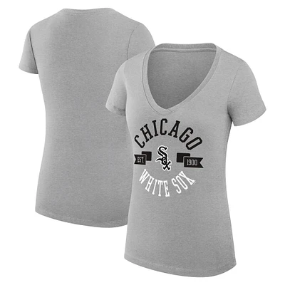 Women's G-III 4Her by Carl Banks Heather Gray Chicago White Sox City Graphic V-Neck Fitted T-Shirt