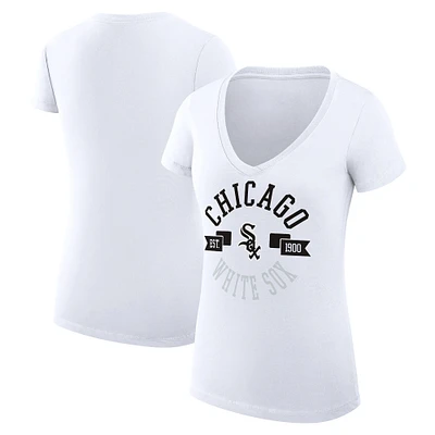 Women's G-III 4Her by Carl Banks White Chicago Sox City Graphic V-Neck Fitted T-Shirt
