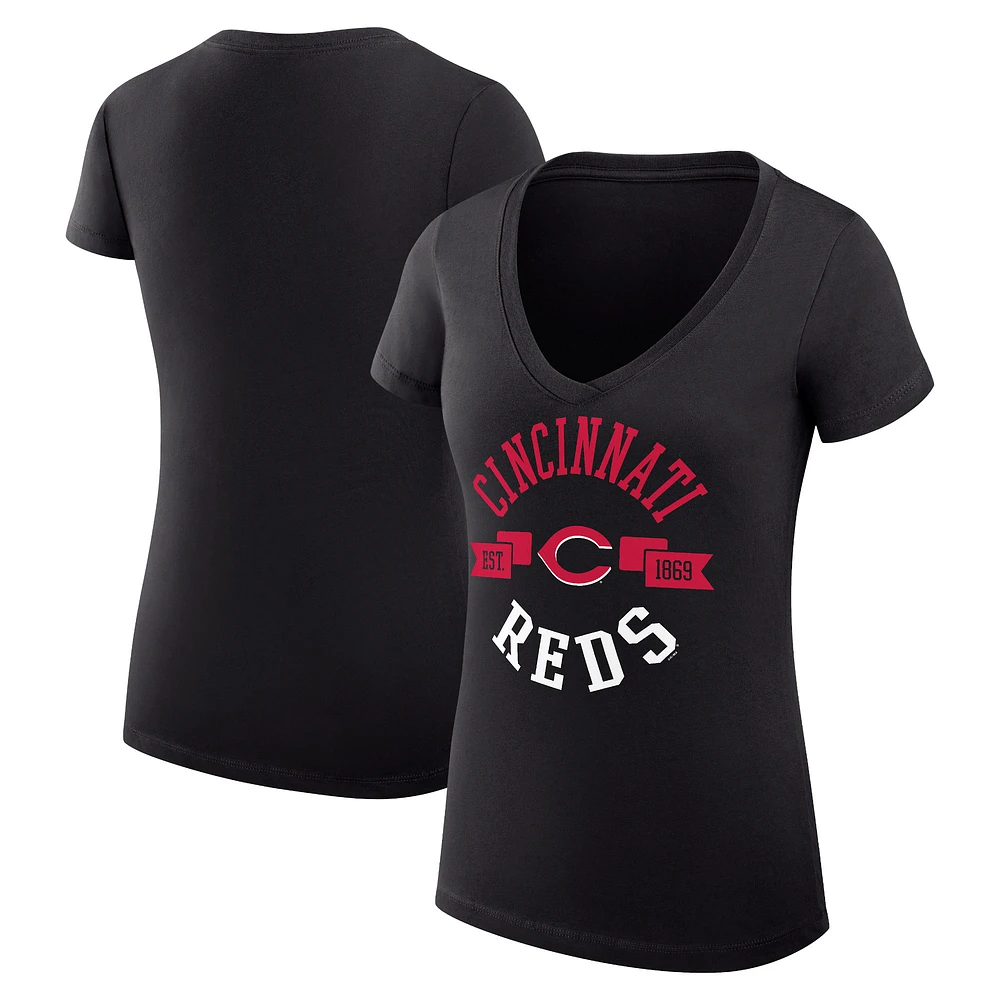 Women's G-III 4Her by Carl Banks Black Cincinnati Reds City Graphic V-Neck Fitted T-Shirt