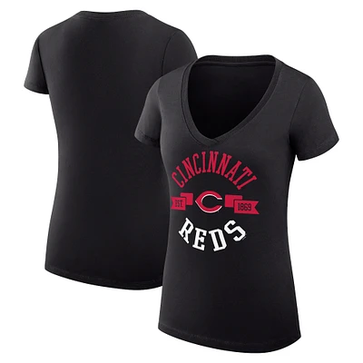 Women's G-III 4Her by Carl Banks Black Cincinnati Reds City Graphic V-Neck Fitted T-Shirt