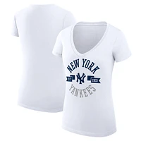 Women's G-III 4Her by Carl Banks White New York Yankees City Graphic V-Neck Fitted T-Shirt