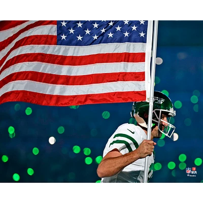 Aaron Rodgers New York Jets Unsigned American Flag Photograph