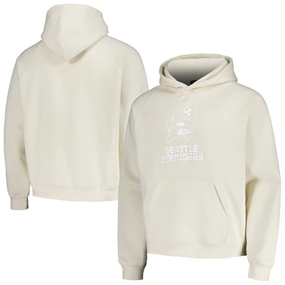 Men's Cream Seattle Sounders FC Tonal Team Primary Logo Oversized Raglan Pullover Hoodie