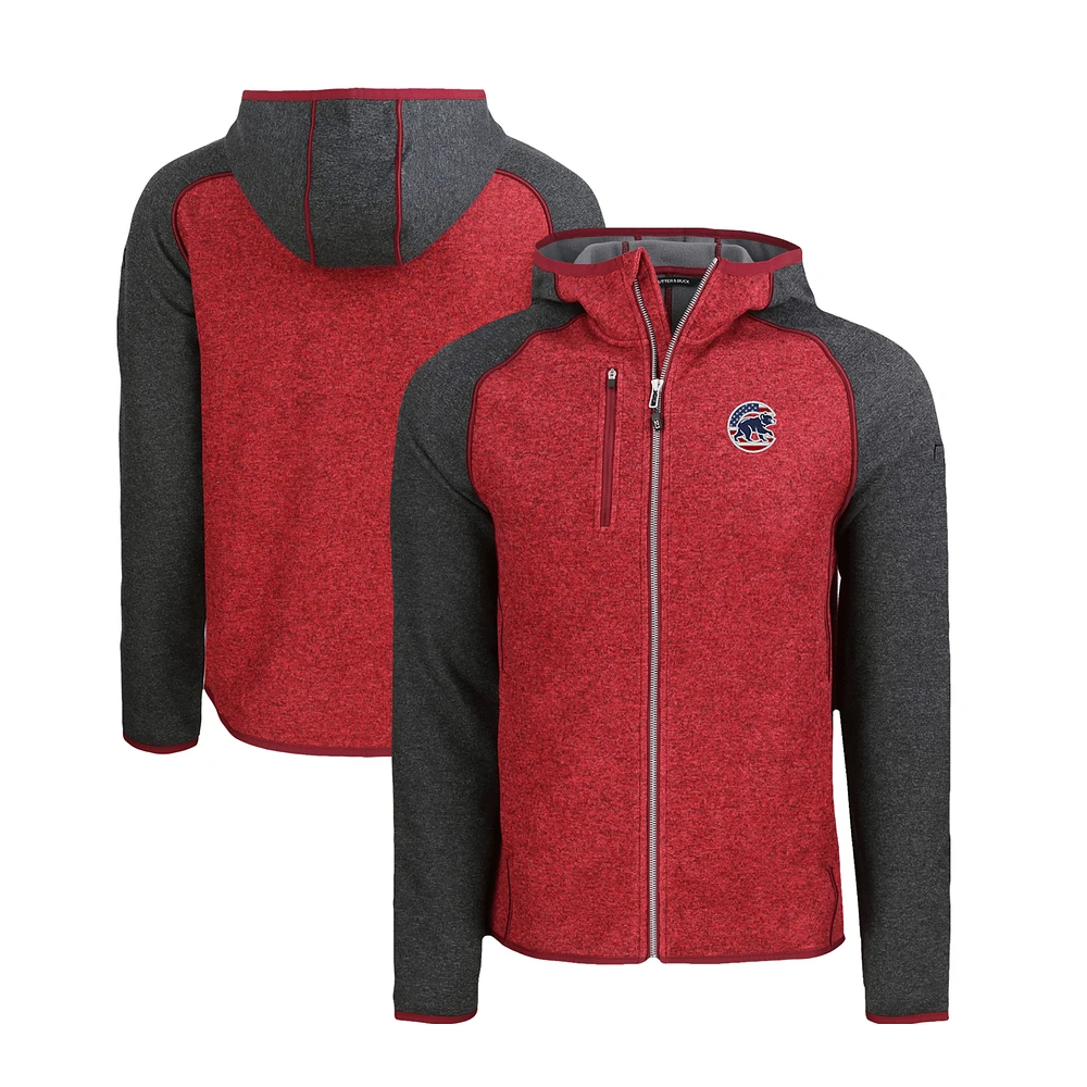 Men's Cutter & Buck Heather Red/Heather Charcoal Chicago Cubs Stars Stripes Mainsail Sweater-Knit Full-Zip Hoodie