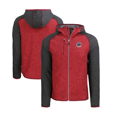 Men's Cutter & Buck  Heather Red/Heather Charcoal Chicago Cubs Stars Stripes Mainsail Sweater-Knit Full-Zip Hoodie