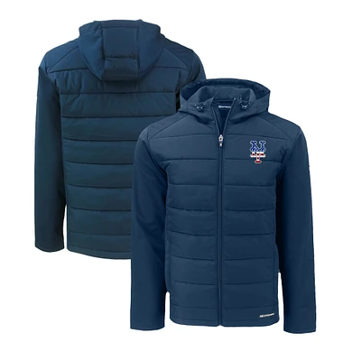 Men's Cutter & Buck  Navy New York Mets Stars Stripes Evoke Hybrid Eco Softshell Recycled Full-Zip Hoodie Jacket