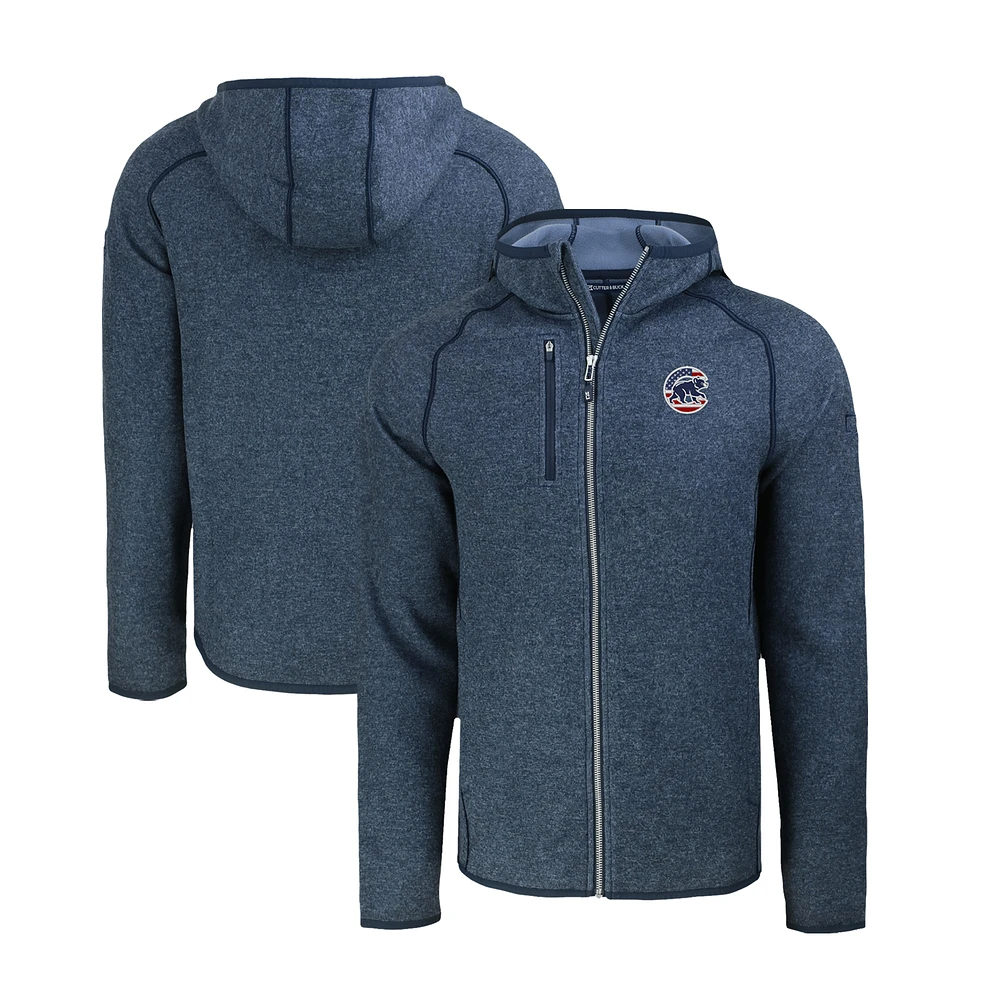 Men's Cutter & Buck Heather Navy Chicago Cubs Stars Stripes Mainsail Sweater-Knit Full-Zip Hoodie