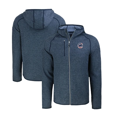 Men's Cutter & Buck  Heather Navy Chicago Cubs Stars Stripes Mainsail Sweater-Knit Full-Zip Hoodie