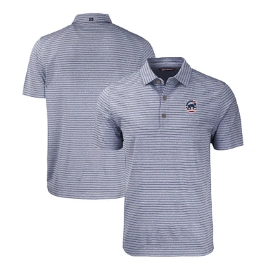 Men's Cutter & Buck  Heather Navy Chicago Cubs Stars Stripes Forge Eco Stripe Stretch Recycled Polo