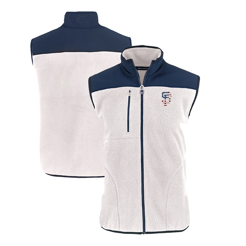 Men's Cutter & Buck Oatmeal San Francisco Giants Stars Stripes Cascade Eco Sherpa Fleece Full-Zip Vest