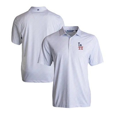 Men's Cutter & Buck  White Los Angeles Dodgers Stars & Stripes Pike Eco Pebble Print Stretch Recycled Polo