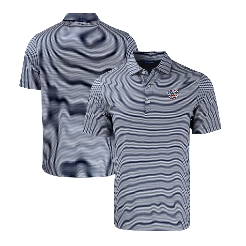 Men's Cutter & Buck Navy/White Washington Nationals Stars Stripes Forge Eco Double Stripe Stretch Recycled Polo