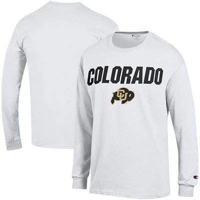 Men's Champion White Colorado Buffaloes Straight Over Logo Long Sleeve T-Shirt