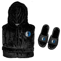 Men's ISlide  Black Dallas Mavericks Hooded Phantom Robe & Fur Slide Bundle