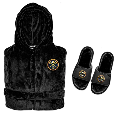 Men's ISlide  Black Denver Nuggets Hooded Phantom Robe & Fur Slide Bundle