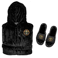 Men's ISlide  Black Denver Nuggets Hooded Phantom Robe & Fur Slide Bundle