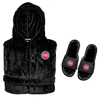 Men's ISlide  Black Detroit Pistons Hooded Phantom Robe & Fur Slide Bundle