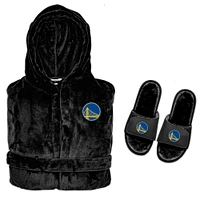 Men's ISlide  Black Golden State Warriors Hooded Phantom Robe & Fur Slide Bundle