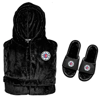 Men's ISlide  Black LA Clippers Hooded Phantom Robe & Fur Slide Bundle