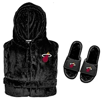 Men's ISlide  Black Miami Heat Hooded Phantom Robe & Fur Slide Bundle